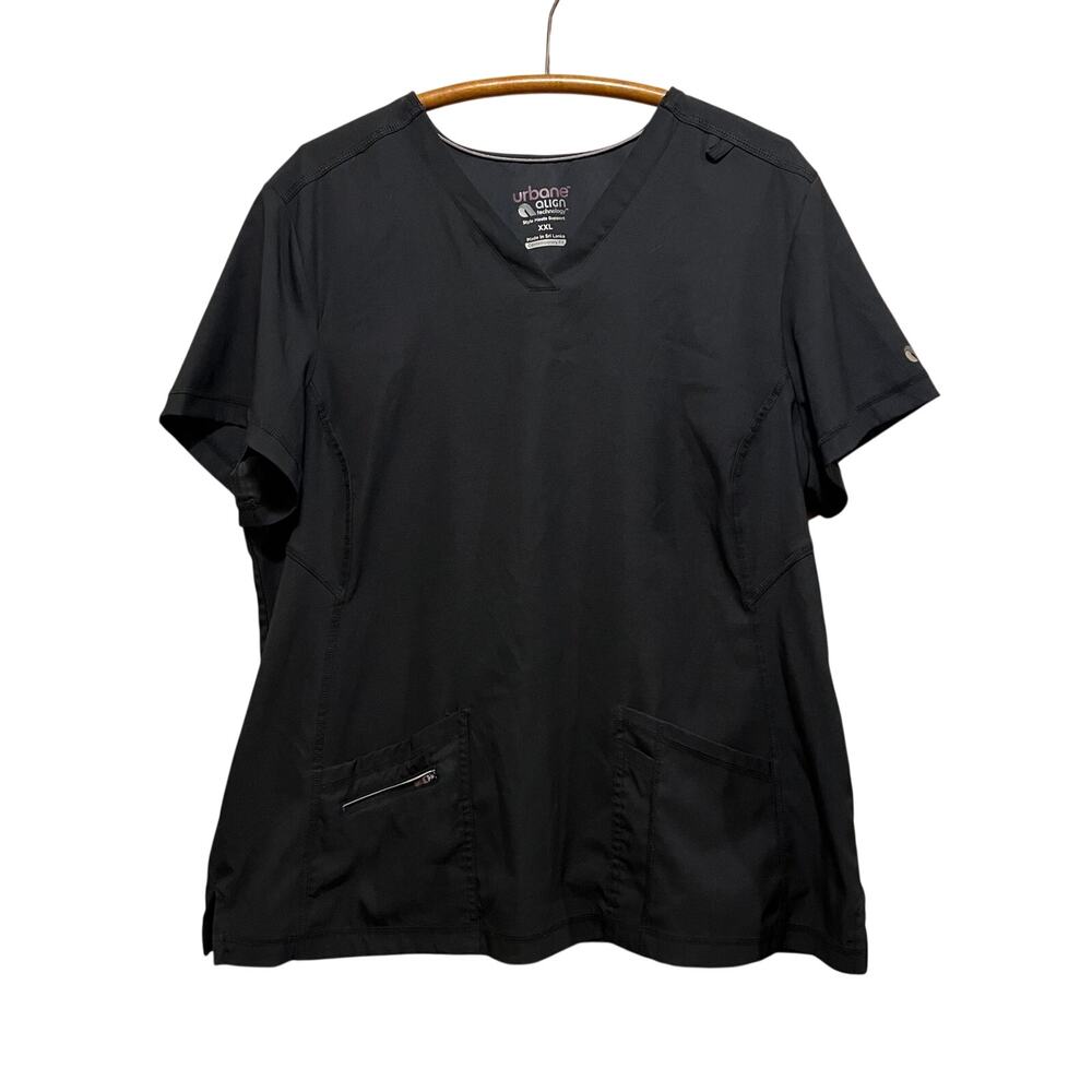 Urbane Align Scrub Top Black, V Neck XXL Zippered Pocket Contemporary Fit
